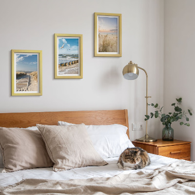Posterpaket Strand med sand, vågor, himmel och fåglar i flykt