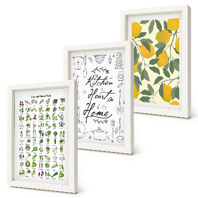 Posterpaket Lista över örter, köksskylt och målade citroner