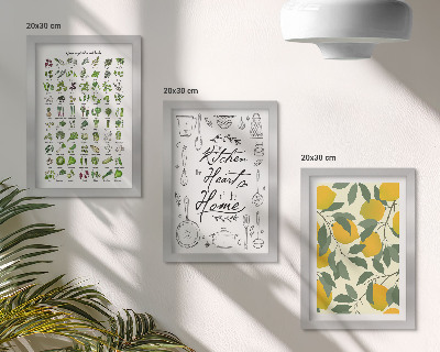 Posterpaket Lista över örter, köksskylt och målade citroner