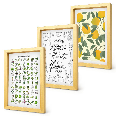 Posterpaket Lista över örter, köksskylt och målade citroner