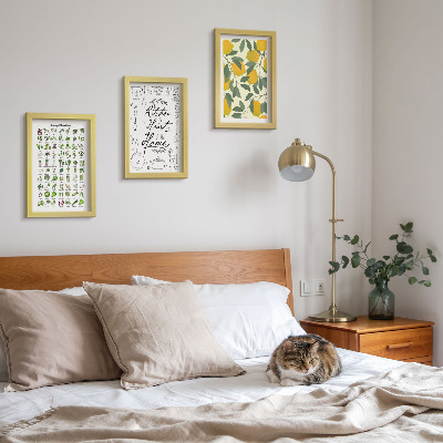 Posterpaket Lista över örter, köksskylt och målade citroner