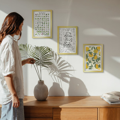 Posterpaket Lista över örter, köksskylt och målade citroner