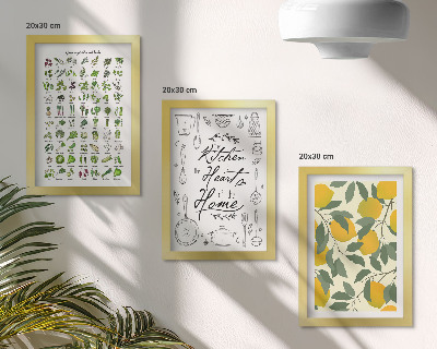 Posterpaket Lista över örter, köksskylt och målade citroner