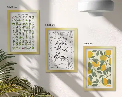 Posterpaket med lista över örter, köksskylt och målade citroner