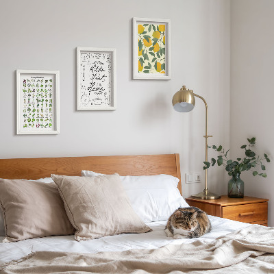 Posterpaket Lista över örter, köksskylt och målade citroner