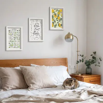 Posterpaket med lista över örter, köksskylt och målade citroner