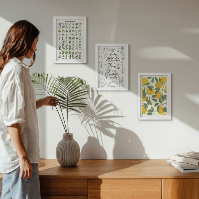Posterpaket Lista över örter, köksskylt och målade citroner