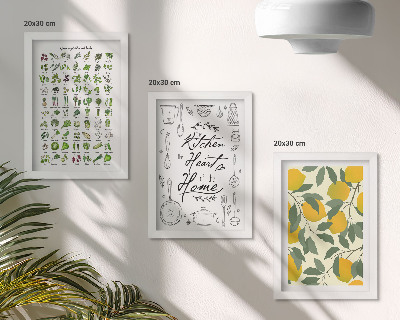 Posterpaket Lista över örter, köksskylt och målade citroner