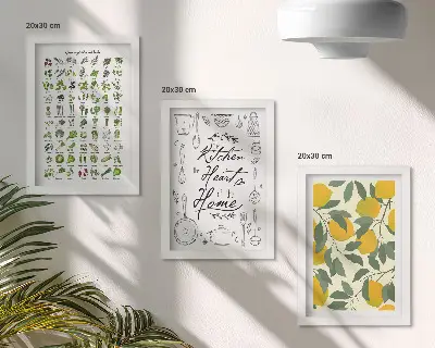 Posterpaket med lista över örter, köksskylt och målade citroner