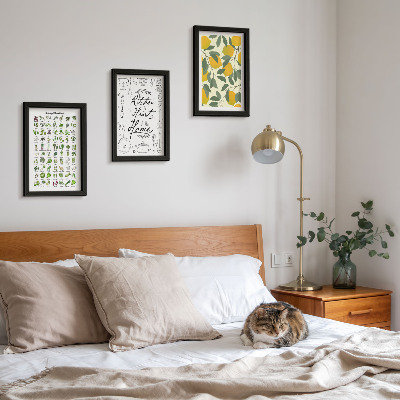 Posterpaket Lista över örter, köksskylt och målade citroner