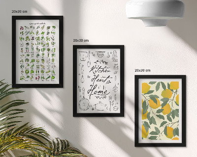 Posterpaket Lista över örter, köksskylt och målade citroner
