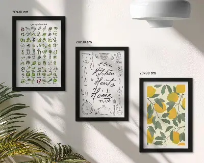 Posterpaket med lista över örter, köksskylt och målade citroner