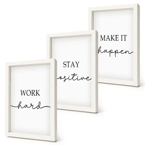 Triptyk med motiverande citat minimalistisk tavla med ram