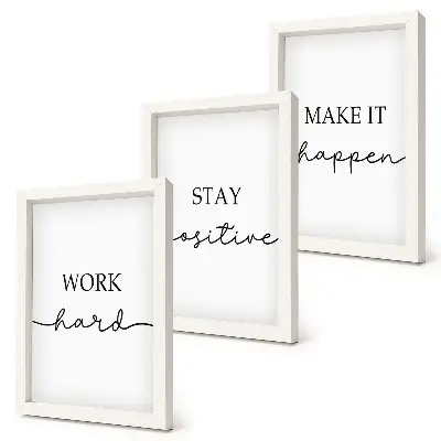 Triptyk med motiverande citat minimalistisk tavla med ram
