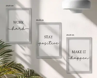 Triptyk med motiverande citat minimalistisk tavla med ram