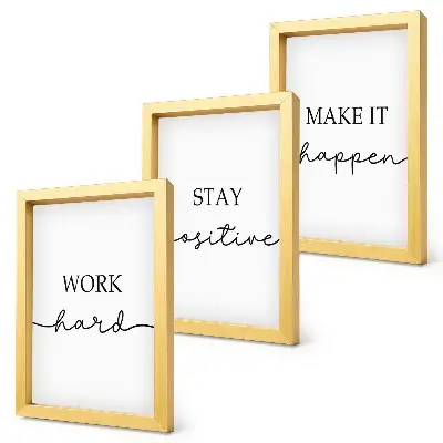 Triptyk med motiverande citat minimalistisk tavla med ram