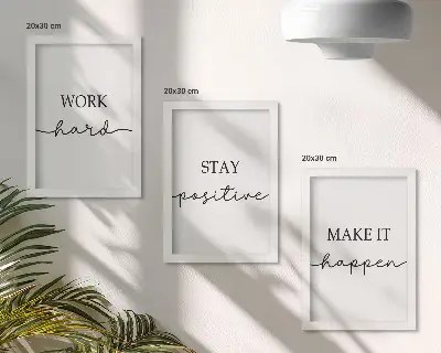 Triptyk med motiverande citat minimalistisk tavla med ram