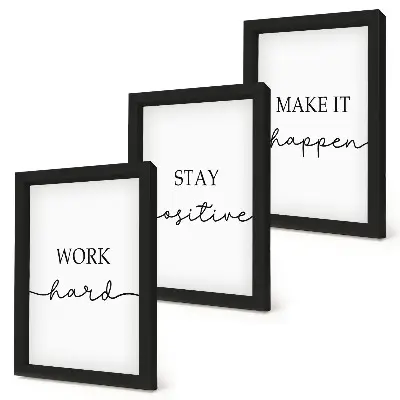Triptyk med motiverande citat minimalistisk tavla med ram