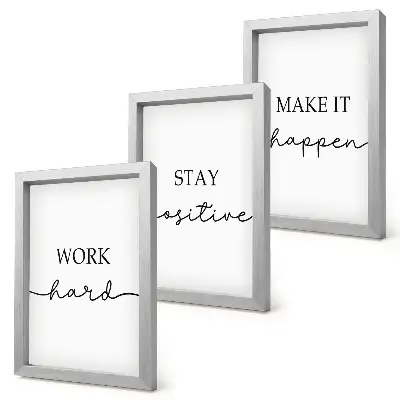 Triptyk med motiverande citat minimalistisk tavla med ram