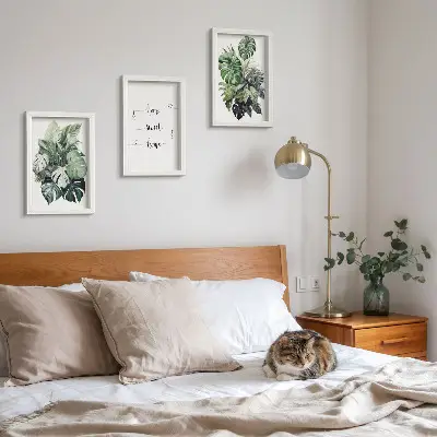 Tavelvägg med 3 tavlor Akvarell Monstera motiv med hem ljuva hem
