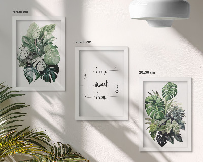Tavelvägg med 3 tavlor Akvarell Monstera-löv Hem Ljuva Hem