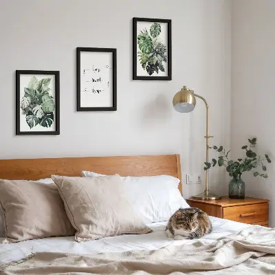 Tavelvägg med 3 tavlor Akvarell Monstera motiv med hem ljuva hem