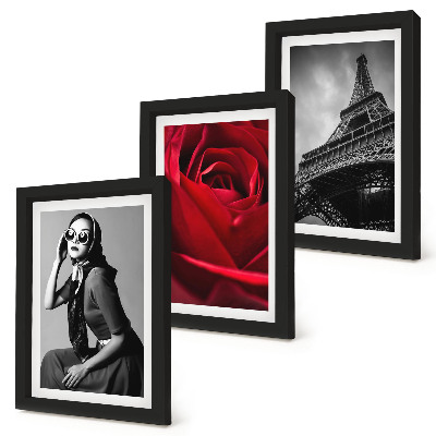 Posterpaket Parisisk kvinna med rosa glasögon och Eiffeltornet