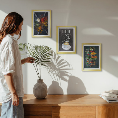 Triptyk tavla med ram Kryddor kaffe med en kopp köksörter mönster