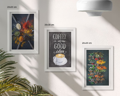 Triptyk tavla med ram Kryddor kaffe med en kopp köksörter mönster