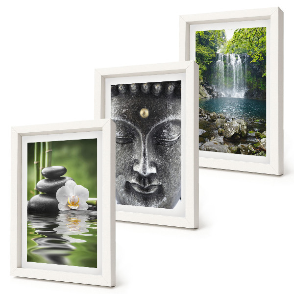 Triptyk tavla med ram Naturens harmoni med stenar, vatten och Buddha