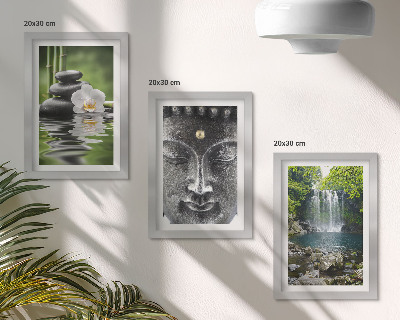 Triptyk tavla med ram Naturens harmoni med stenar, vatten och Buddha