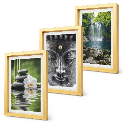 Triptyk tavla med ram Naturens harmoni med stenar, vatten och Buddha