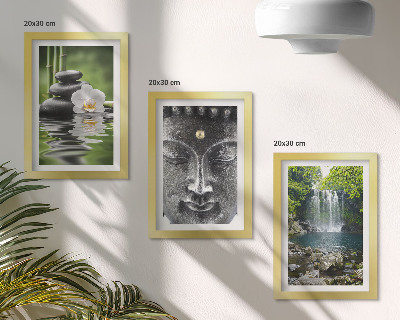 Triptyk tavla med ram Naturens harmoni med stenar, vatten och Buddha