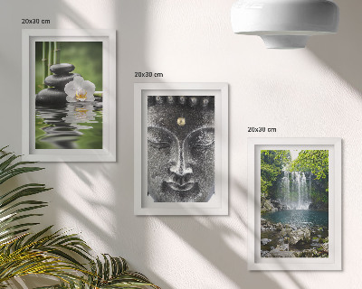 Triptyk tavla med ram Naturens harmoni med stenar, vatten och Buddha