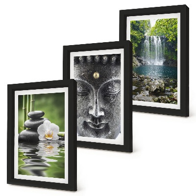 Triptyk tavla med ram Naturens harmoni med stenar, vatten och Buddha
