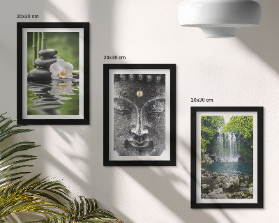 Triptyk tavla med ram Naturens harmoni med stenar, vatten och Buddha