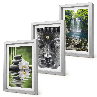 Triptyk tavla med ram Naturens harmoni med stenar, vatten och Buddha