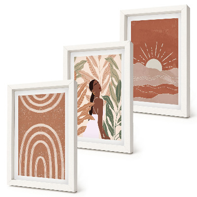 Tavelvägg med 3 tavlor Boho abstrakta former och illustrationer