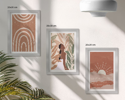 Tavelvägg med 3 tavlor Boho abstrakta former och illustrationer