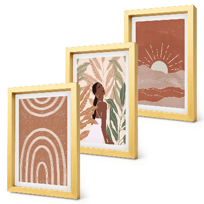 Tavelvägg med 3 tavlor Boho abstrakta former och illustrationer