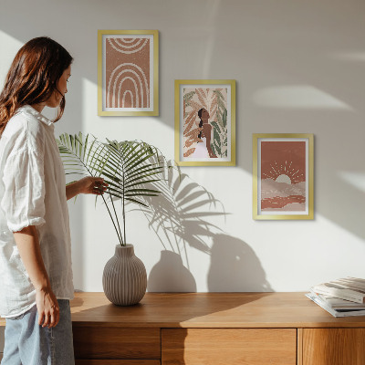 Tavelvägg med 3 tavlor Boho abstrakta former och illustrationer
