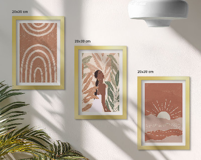 Tavelvägg med 3 tavlor Boho abstrakta former och illustrationer