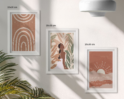 Tavelvägg med 3 tavlor Boho abstrakta former och illustrationer