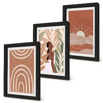 Tavelvägg med 3 tavlor Boho abstrakta former och illustrationer
