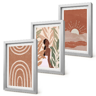 Tavelvägg med 3 tavlor Boho abstrakta former och illustrationer