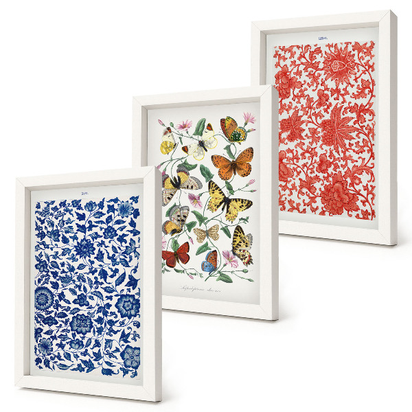 Posterpaket Vintage blommor fjärilar och ornament posters