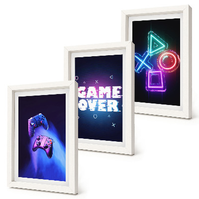 Triptyk tavla med ram Gamepads med Game Over-ikoner