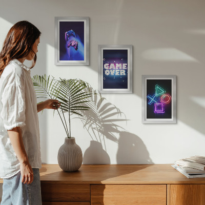 Triptyk tavla med ram Gamepads med Game Over-ikoner
