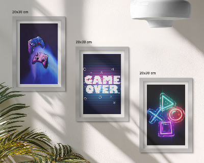Triptyk tavla med ram Gamepads med Game Over-ikoner