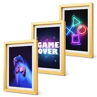 Triptyk tavla med ram Gamepads med Game Over-ikoner